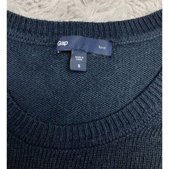 GAP LUXE navy crewneck button shoulder angora blend sweater - Picture 5 of 6